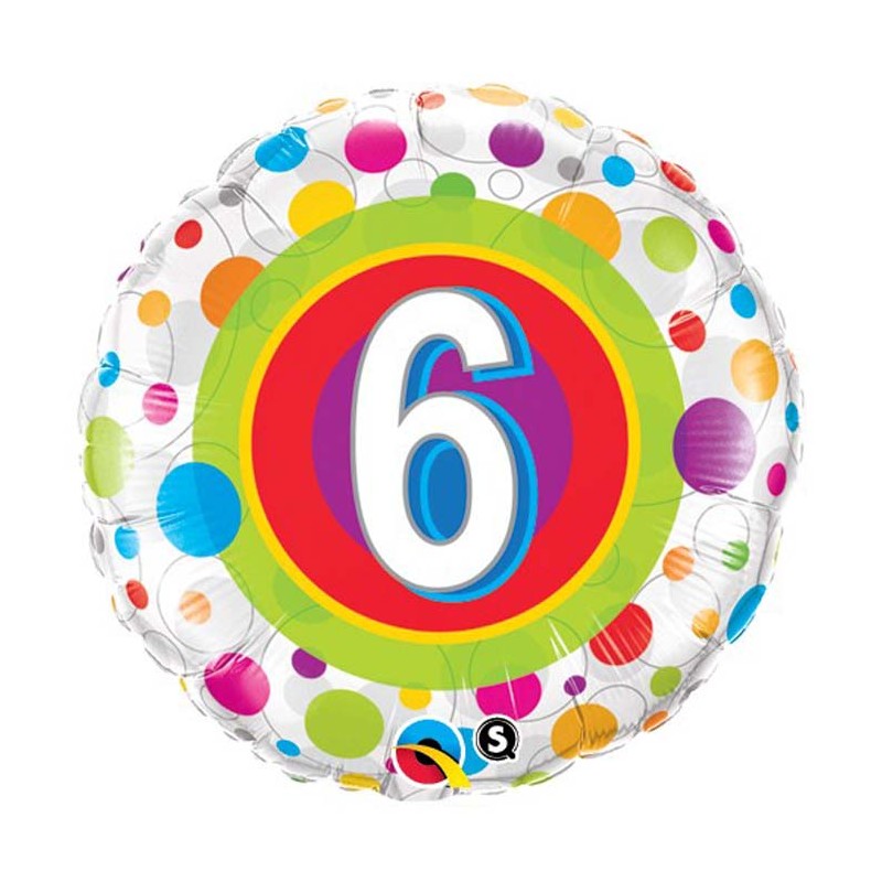 BALLON METALLIQUE ROND CHIFFRE 6 MULTICOLORE 46 CM