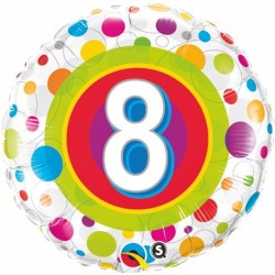 BALLON METALLIQUE ROND CHIFFRE 8 MULTICOLORE 46 CM