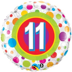 BALLON METALLIQUE ROND CHIFFRE 11 MULTICOLORE 46 CM