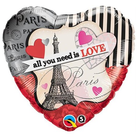 BALLON METALLIQUE COEUR PARIS LOVE 46 CM