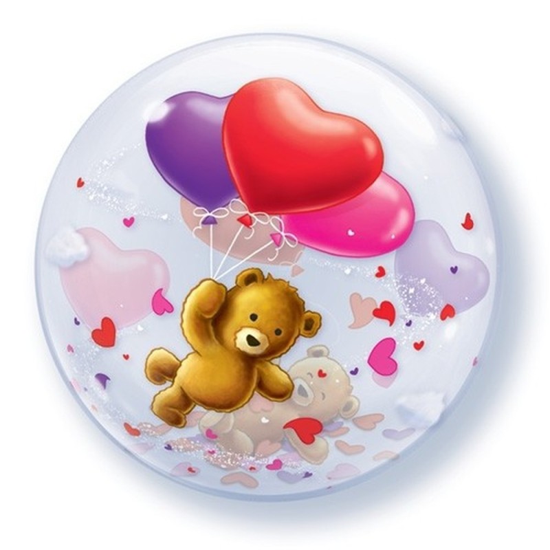 BALLON BUBBLE TEDDY ET COEURS 56 CM