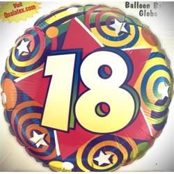 BALLON METALLIQUE ROND ANNIVERSAIRE 18 ANS MULTICOLORE 46 CM