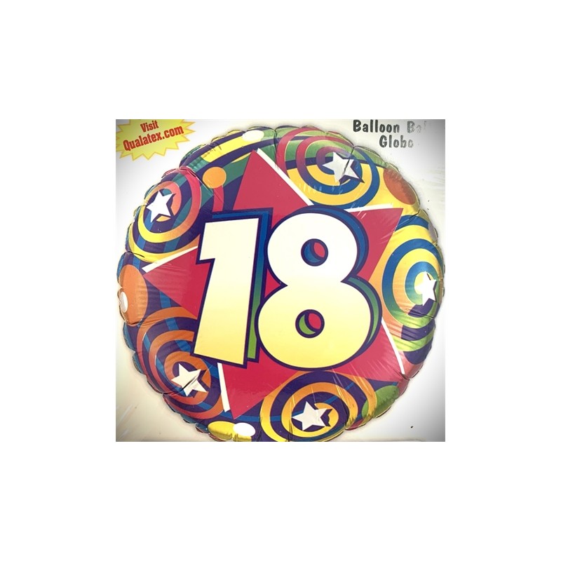 BALLON METALLIQUE ROND ANNIVERSAIRE 18 ANS MULTICOLORE 46 CM