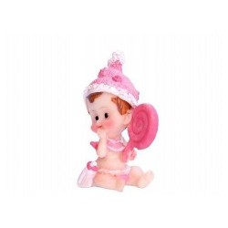 FIGURINE BEBE FILLE ROSE AVEC SUCETTE