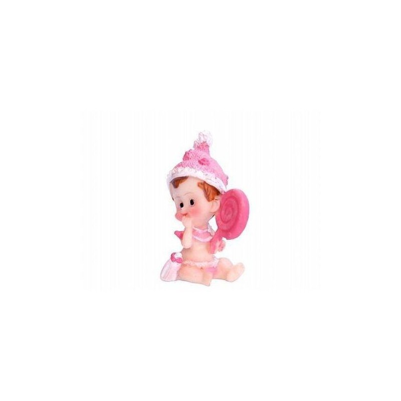 FIGURINE BEBE FILLE ROSE AVEC SUCETTE