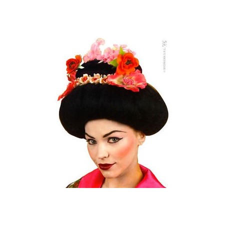 PERRUQUE GEISHA CHIGNON AVEC FLEURS