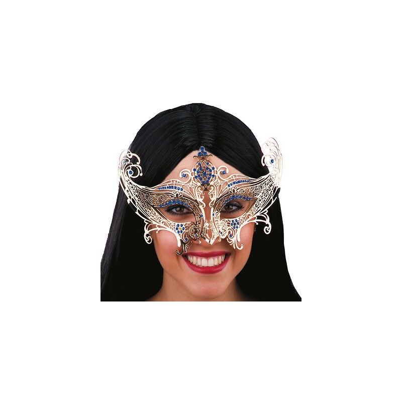 MASQUE LOUP METAL OR STRASS BLEU MASQUE LOUP METAL OR STRASS BLEU