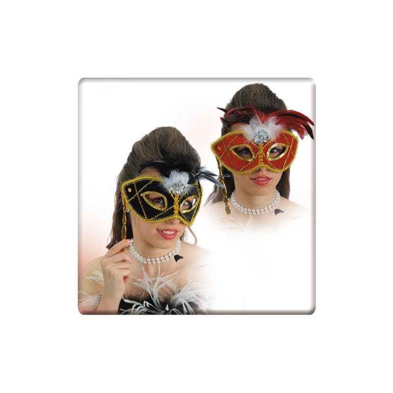 LOUP FACE A MAIN ROUGE OU NOIR AVEC PLUMES LOUP FACE A MAIN ROUGE OU NOIR AVEC PLUMES