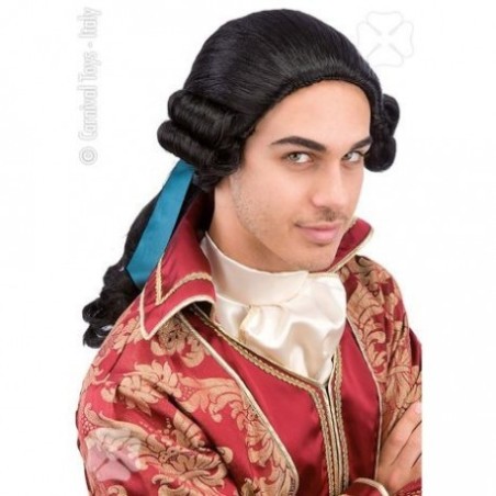 PERRUQUE CAVALIER MARQUIS QUEUE DE CHEVAL NOIRE