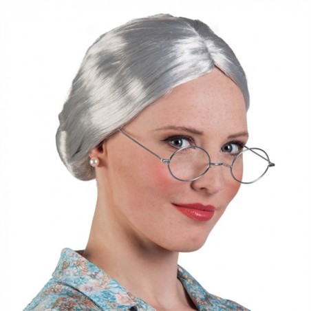 PERRUQUE DE GRAND MERE OU MAMIE CHIGNON GRISE 