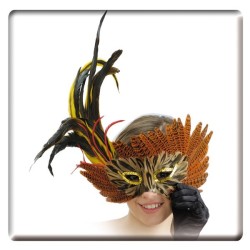 MASQUE LOUP EN PLUMES MARRON - ORANGE