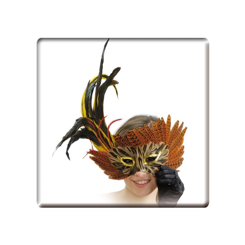 MASQUE LOUP EN PLUMES MARRON - ORANGE