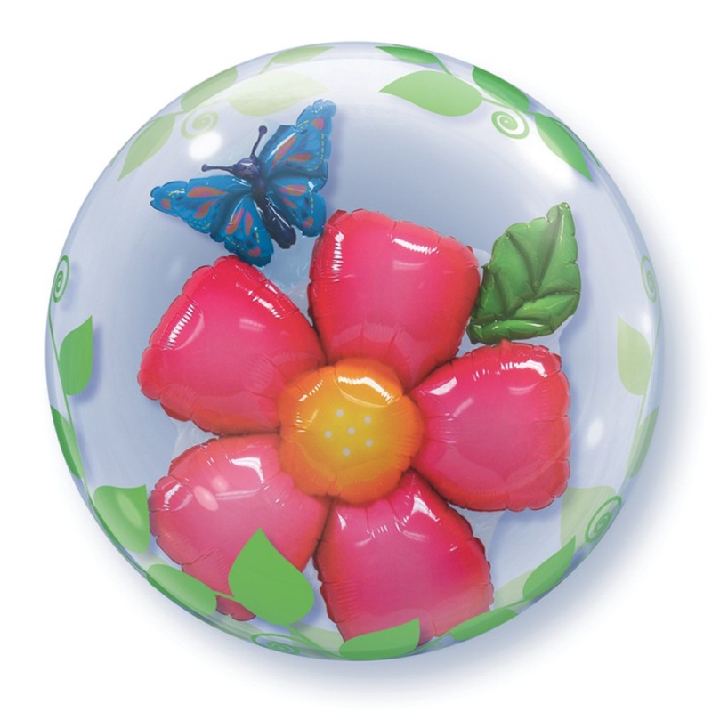 BALLON DOUBLE BUBBLES FLEUR MULTICOLORE 61 CM