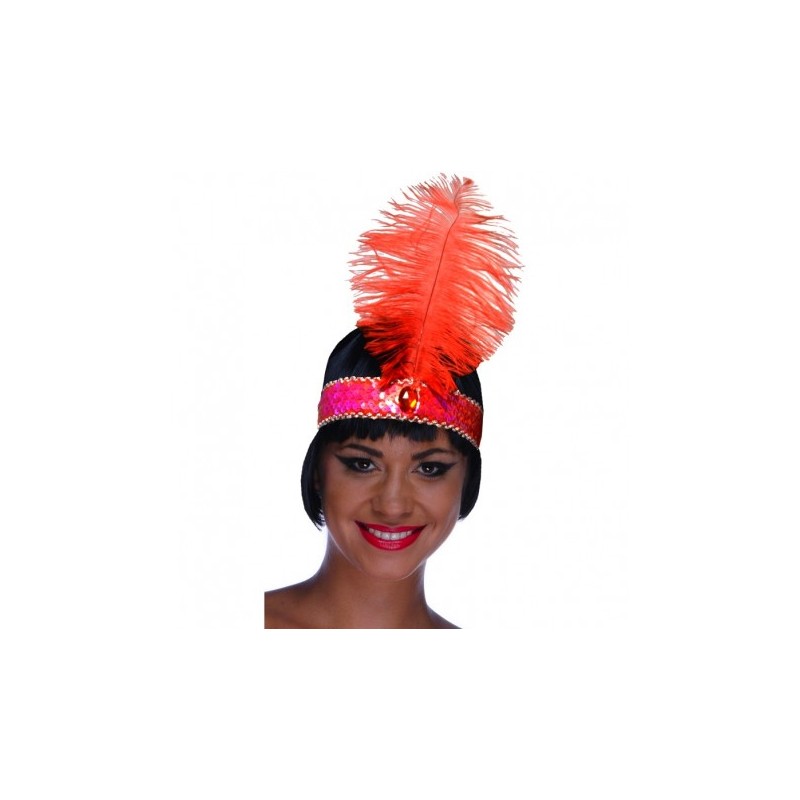 BANDEAU CHARLESTON SEQUIN ROUGE A PLUMES ROUGE