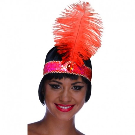 BANDEAU CHARLESTON SEQUIN ROUGE A PLUMES ROUGE