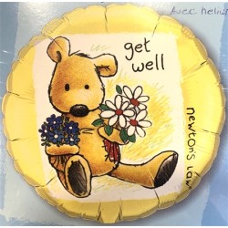 BALLON METALLIQUE ROND TEDDY GET WELL JAUNE 46 CM