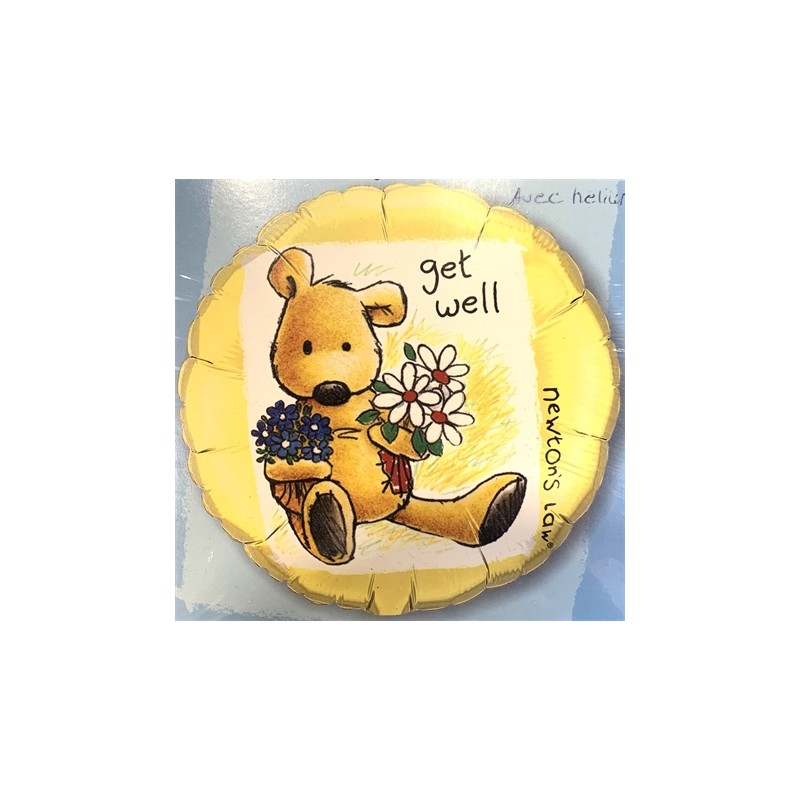 BALLON METALLIQUE ROND TEDDY GET WELL JAUNE 46 CM