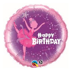 BALLON METALLIQUE ROND BIRTHDAY BALERINE ROSE 46 CM