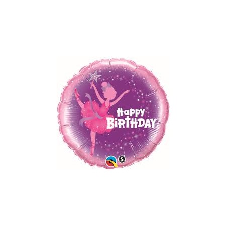 BALLON METALLIQUE ROND BIRTHDAY BALERINE ROSE 46 CM