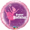 BALLON METALLIQUE ROND BIRTHDAY BALERINE ROSE 46 CM