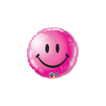 BALLON METALLIQUE ROND SMILEY ROSE 46 CM