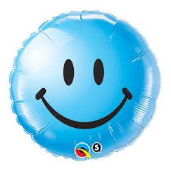 BALLON METALLIQUE SMILEY ROND BLEU 46 CM