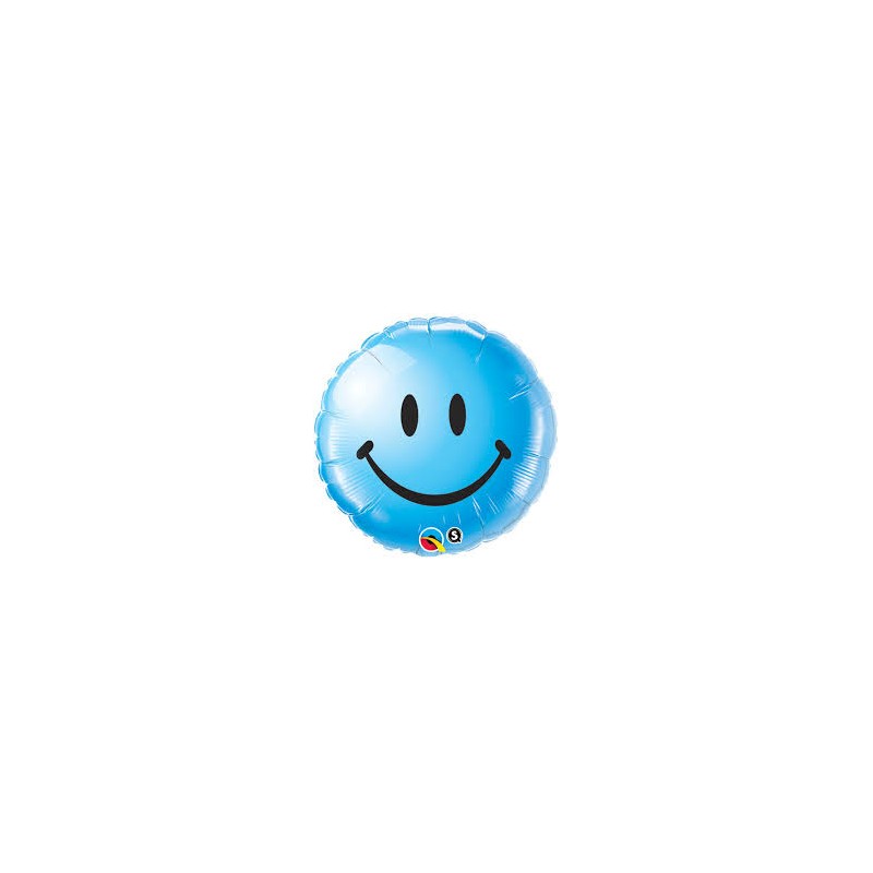 BALLON METALLIQUE SMILEY ROND BLEU 46 CM