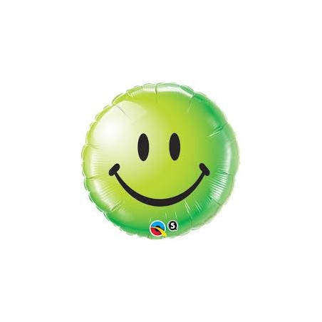 BALLON METALLIQUE SMILEY ROND VERT 46CM