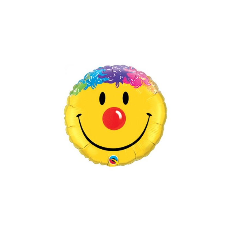 BALLON METALLIQUE ROND SMILEY TETE DE CLOWN 91 CM