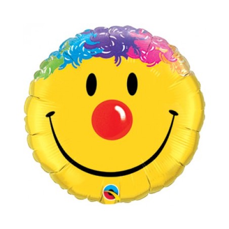 BALLON METALLIQUE ROND SMILEY TETE DE CLOWN 91 CM