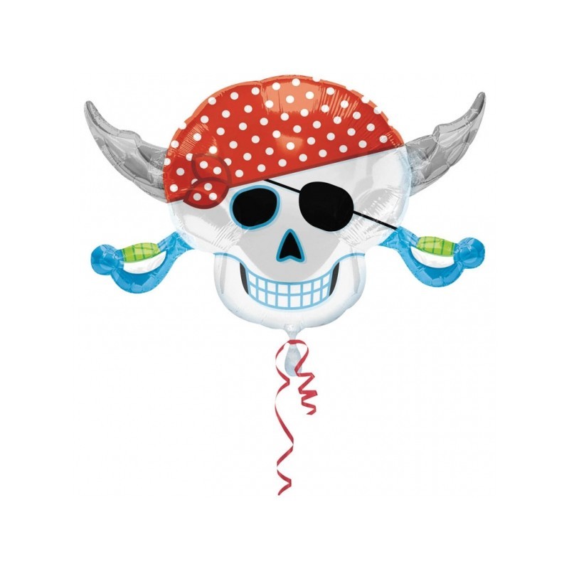 BALLON METALLIQUE TETE DE MORT PIRATE 45 X 71 CM