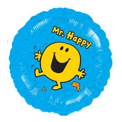 BALLON METALLIQUE ROND MR HAPPY BLEU 43 CM