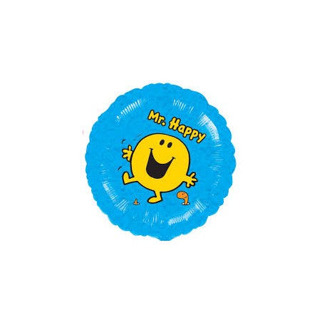 BALLON METALLIQUE ROND MR HAPPY BLEU 43 CM