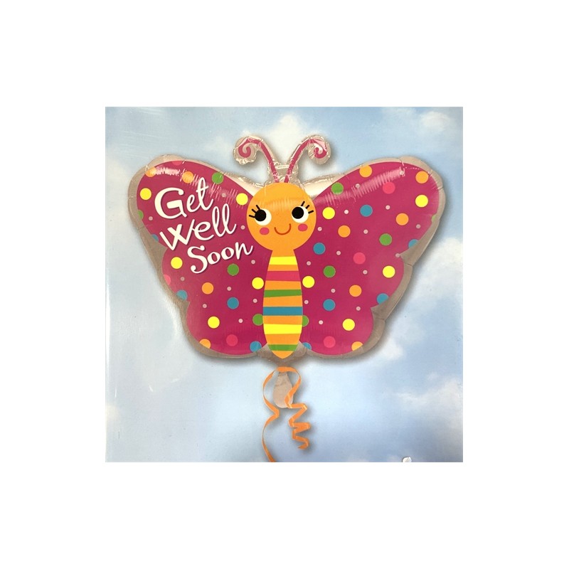 BALLON METALLIQUE PAPILLON GET WELL 33 X 45 CM