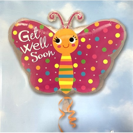 BALLON METALLIQUE PAPILLON GET WELL 33 X 45 CM