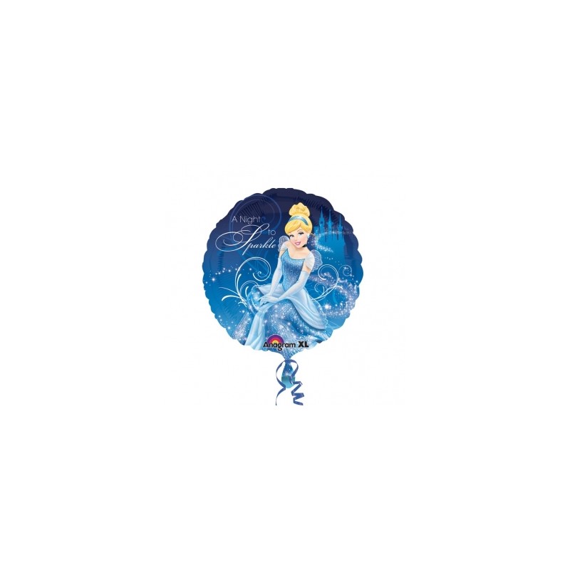 BALLON METALLIQUE  ROND CENDRILLON BLEU 46 CM 