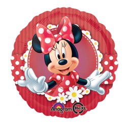 BALLON METALLIQUE ROND  MINNIE ROUGE 43 CM