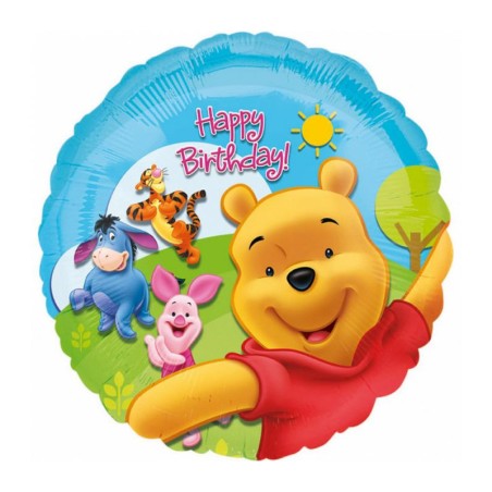 BALLON METALLIQUE ROND WINNIE ET AMIS HAPPY BIRTHDAY 43 CM