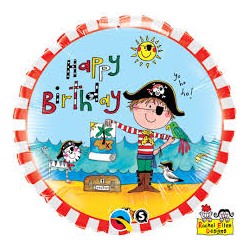 BALLON METALLIQUE ROND RACHEL HAPPY BIRTHDAY PIRATE 46 CM