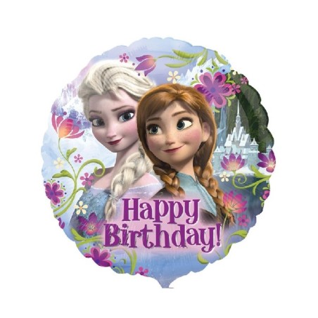 BALLON ROND REINE DES NEIGES 43 CM HAPPY BIRTHDAY