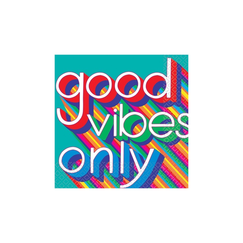 16 SERVIETTES MULTICOLORES GOOD VIBES 33 X 33 CM