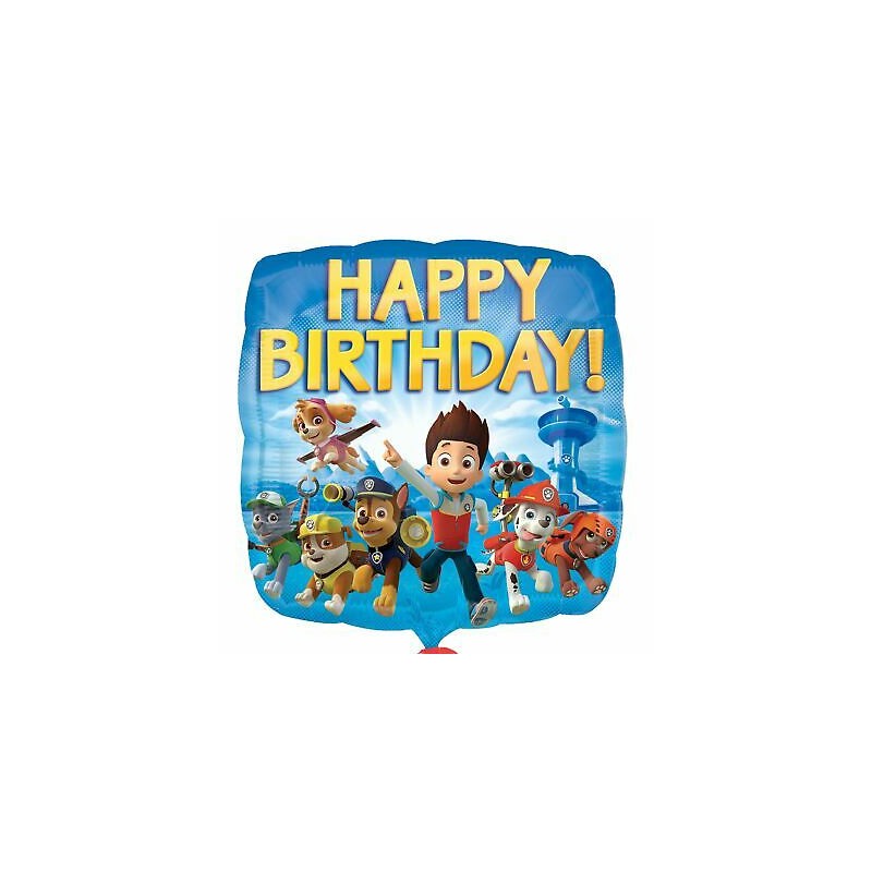 BALLON CARRE 43 CM PAT PATROUILLE HAPPY BIRTHDAY