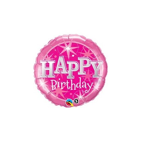 BALLON METALLIQUE ROND HAPPY BIRTHDAY ROSE ET ARGENT 46 CM
