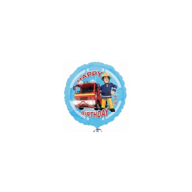 BALLON METALLIQUE ROND SAM LE POMPIER HAPPY BIRTHDAY 43CM