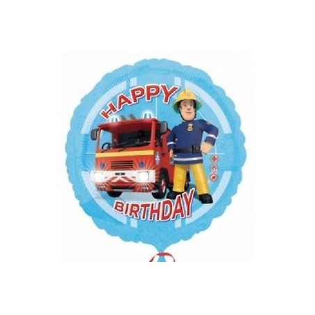 BALLON METALLIQUE ROND SAM LE POMPIER HAPPY BIRTHDAY 43CM