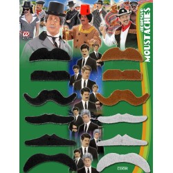 12 MOUSTACHES ROUX NOIR GRIS ET CHATAIN