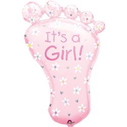 BALLON METALLIQUE PIED ROSE IT'S A GIRL 58 X 82 CM