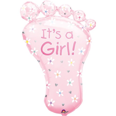 BALLON METALLIQUE PIED ROSE IT'S A GIRL 58 X 82 CM
