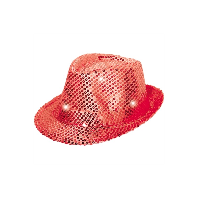 CHAPEAU PAILLETTE AVEC LED ROUGE 