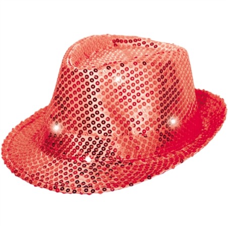 CHAPEAU PAILLETTE AVEC LED ROUGE 